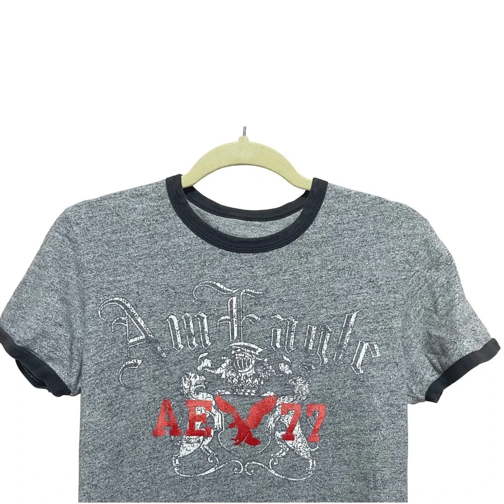 American Eagle Outfitters AE Gray Ringer T-Shirt Graphic Tee Mens XS AE77 Casual